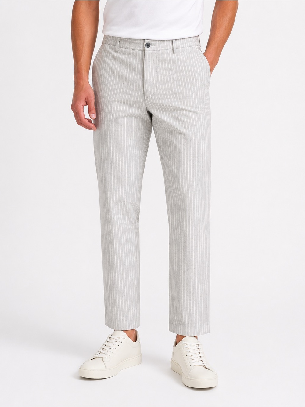 Berle Men’s Gray White Stripe Dress Pants Flat Front Straight Leg 34x27